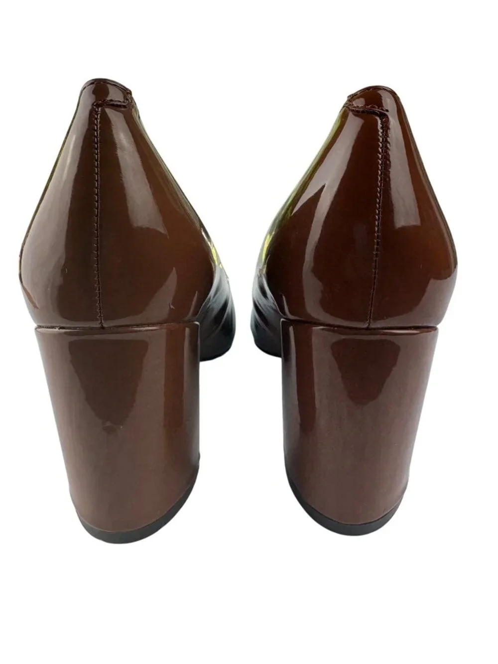 Marc Fisher Caitlin Brown Patent Leather Pointed Toe Block Heel Pumps Size 8 M